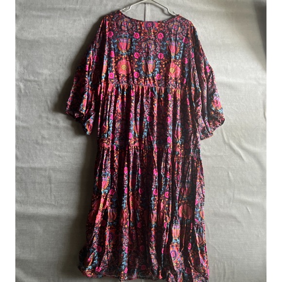 Natural Life XXL Boho Floral Flare Sleeve Babydoll Midi Dress 100% Rayon - Picture 2 of 9